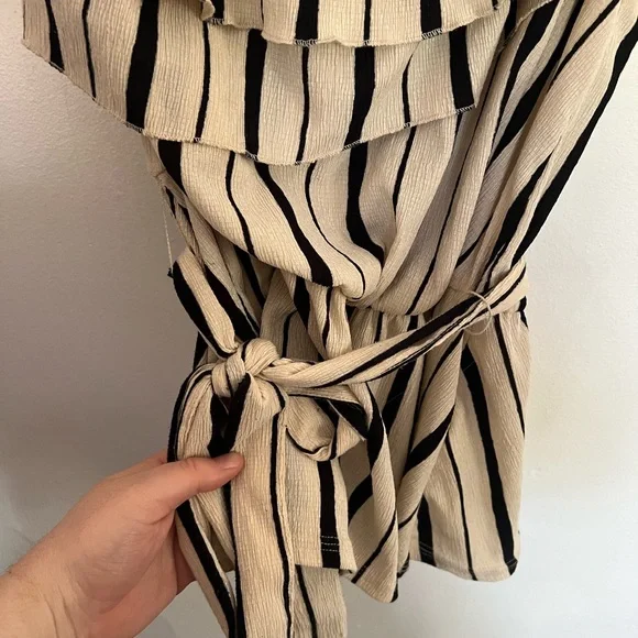 Anthropologie MAEVE Belted & Cream Striped Ruffled One-Shoulder Top | Size L - Picture 4 of 15